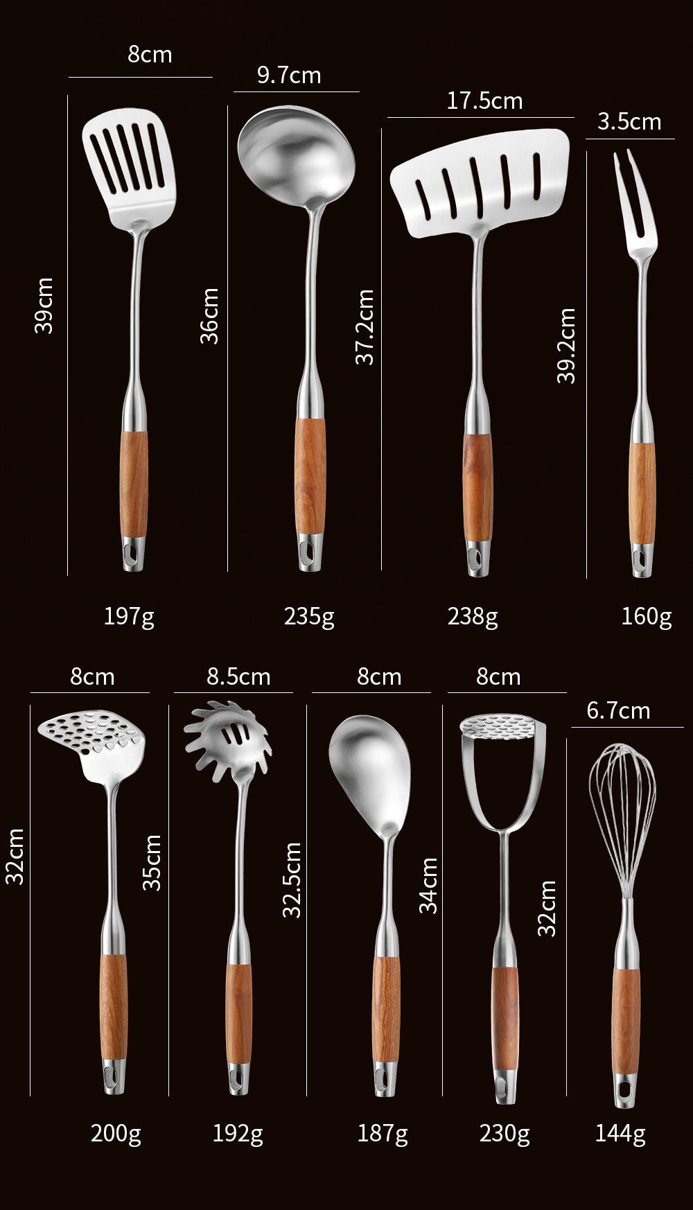 Cross-Border Kitchenware 316 Stainless Steel Spatula for Cooking Household Soup Spoon Rosewood Handle Spatula Kitchen Utensils Frying Spoon
