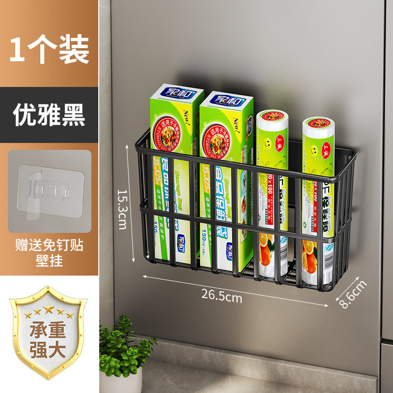 Kitchen Refrigerator Storage Rack for Cling Film, Paper Towels, and Condiments, Side Gap Organizer