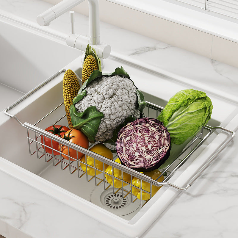 Stainless Steel Kitchen Telescopic Sink Rack Drying Bowl Chopsticks Wipe Household Dishes Multi-functional Storage Rack Cross-border - QueensalesOF