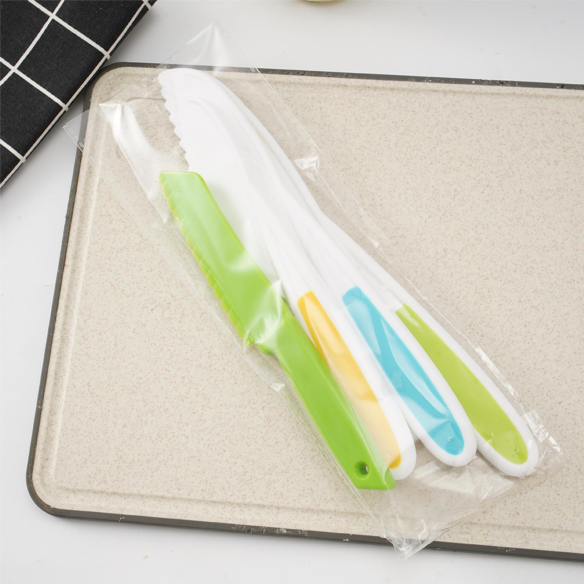 Children's Safety Food Knife Set 4-Piece Early Education Kitchen Plastic Knife Baking Bread Serrated Knife