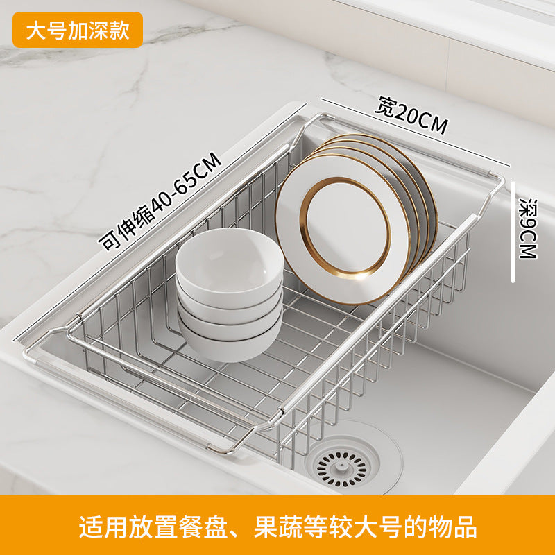 Stainless Steel Kitchen Telescopic Sink Rack Drying Bowl Chopsticks Wipe Household Dishes Multi-functional Storage Rack Cross-border