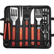 Outdoor camping barbecue tools combination stainless steel grill suit wooden handle fork shovel clip BBQ accessories cloth bag - QueensalesOF