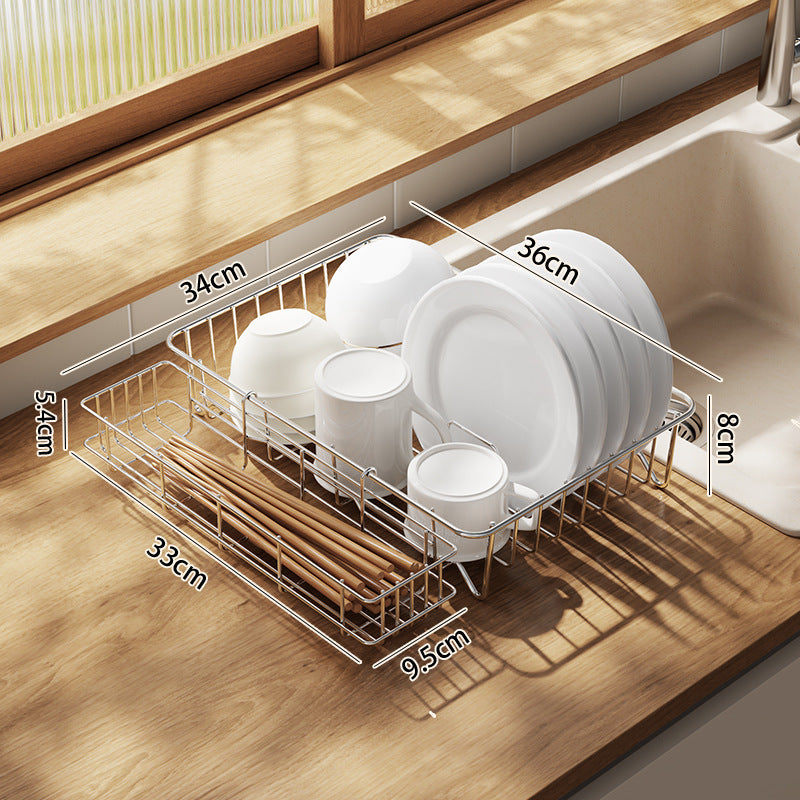 Stainless Steel Kitchen Telescopic Sink Rack Drying Bowl Chopsticks Wipe Household Dishes Multi-functional Storage Rack Cross-border