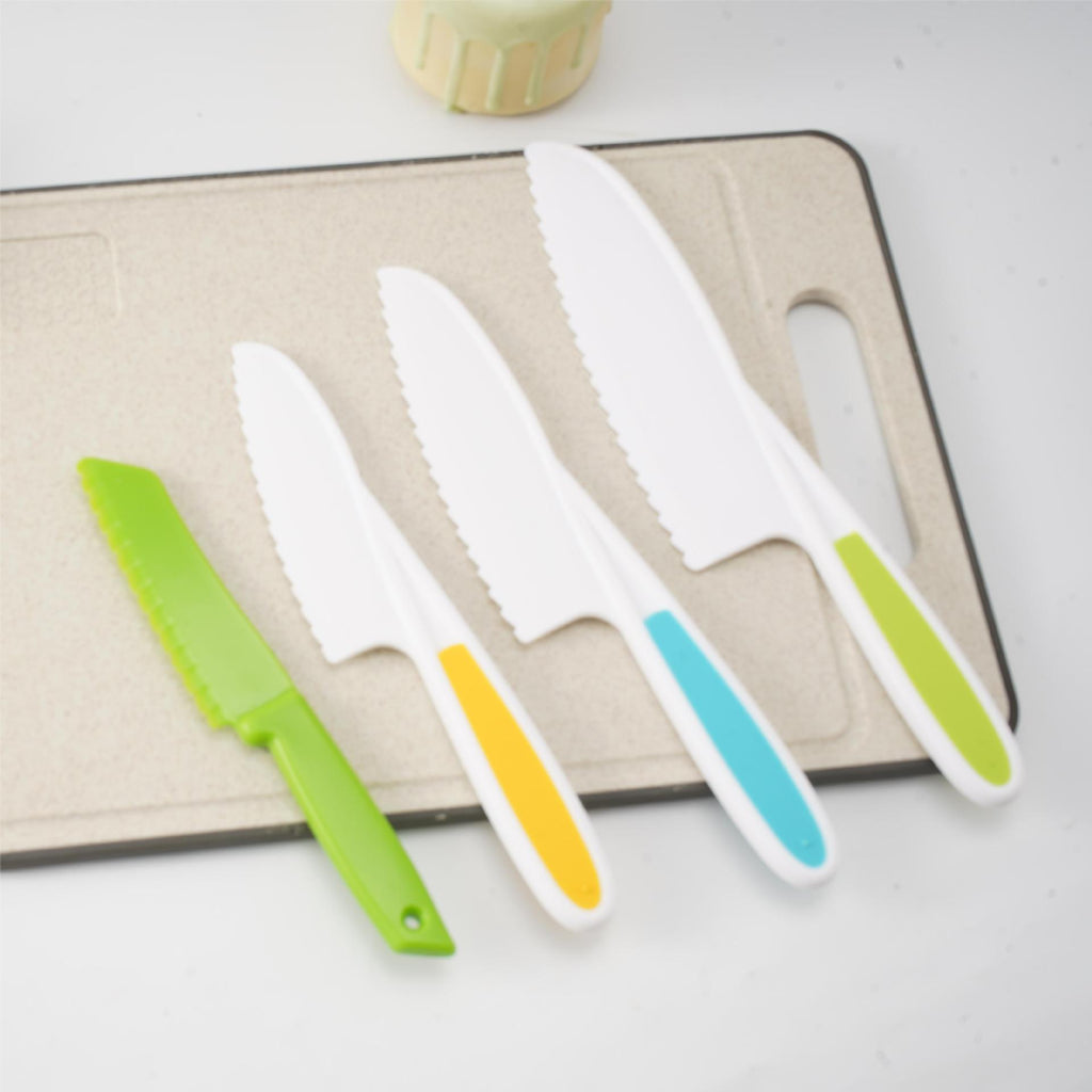 Children's Safety Food Knife Set 4-Piece Early Education Kitchen Plastic Knife Baking Bread Serrated Knife