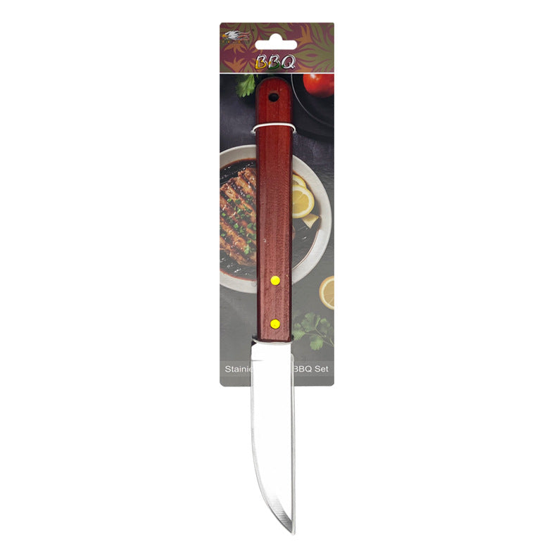 Outdoor camping barbecue tools combination stainless steel grill suit wooden handle fork shovel clip BBQ accessories cloth bag