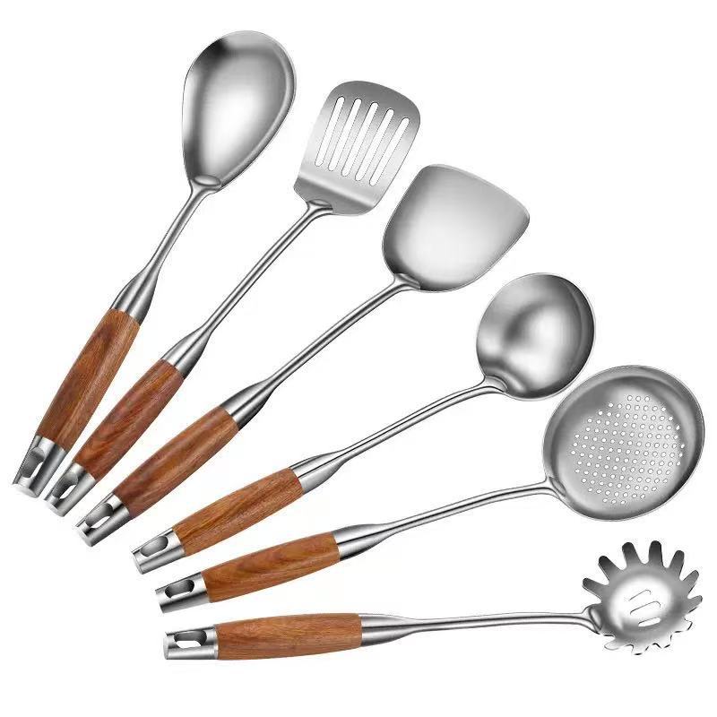 Cross-Border Kitchenware 316 Stainless Steel Spatula for Cooking Household Soup Spoon Rosewood Handle Spatula Kitchen Utensils Frying Spoon - QueensalesOF