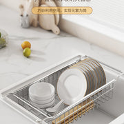 Stainless Steel Kitchen Telescopic Sink Rack Drying Bowl Chopsticks Wipe Household Dishes Multi-functional Storage Rack Cross-border - QueensalesOF