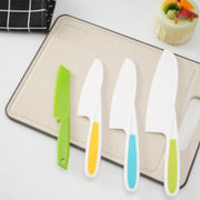 Children's Safety Food Knife Set 4-Piece Early Education Kitchen Plastic Knife Baking Bread Serrated Knife - QueensalesOF