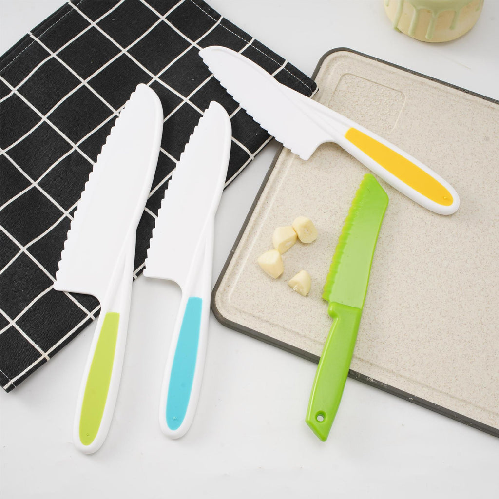 Children's Safety Food Knife Set 4-Piece Early Education Kitchen Plastic Knife Baking Bread Serrated Knife