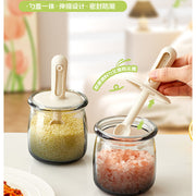 Retractable Seasoning Box Glass Kitchen Seasoning Jar Spoon Lid Integrated Monosodium Glutamate Seasoning Jar Household Salt Jar Seasoning Bottle suit - QueensalesOF