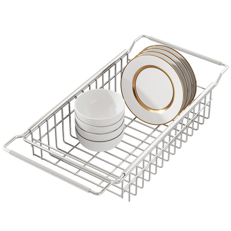 Stainless Steel Kitchen Telescopic Sink Rack Drying Bowl Chopsticks Wipe Household Dishes Multi-functional Storage Rack Cross-border
