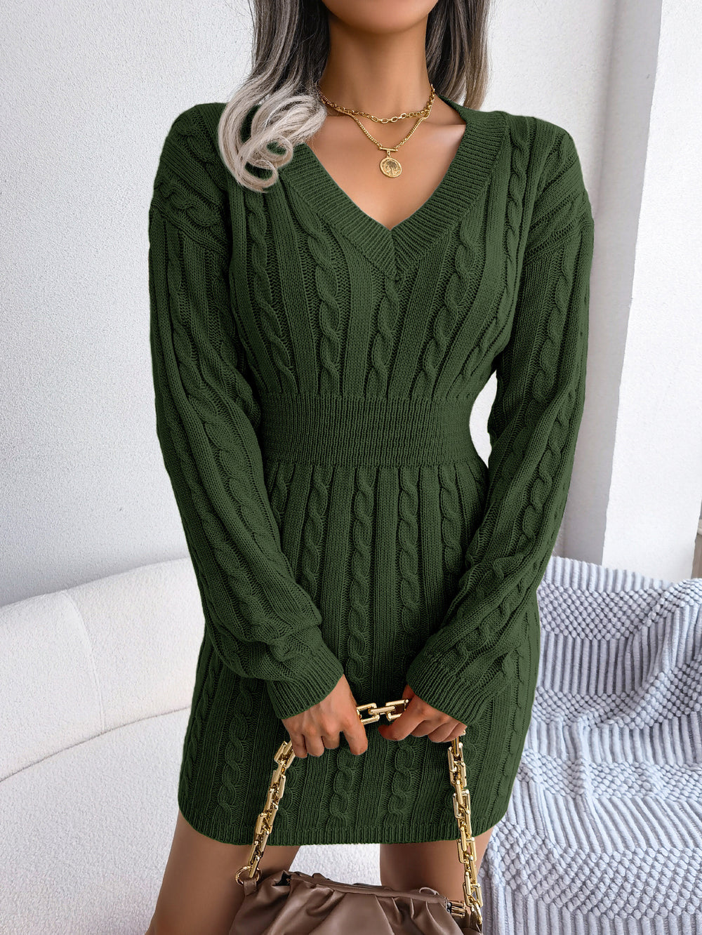 Vestido Sweater con Twist en la Cintura — Estilo Otoño Moderno - QueensalesOF