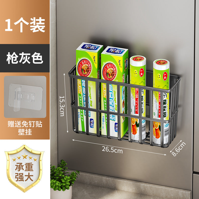 Kitchen Refrigerator Storage Rack for Cling Film, Paper Towels, and Condiments, Side Gap Organizer