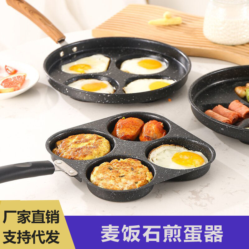 Manufacturer Wholesale Pancake Frying Pan Flats Bottom Four-Hole Non-Stick Pan Household Omelette Artifact Breakfast Pan Kitchen Utensils Eggs - QueensalesOF