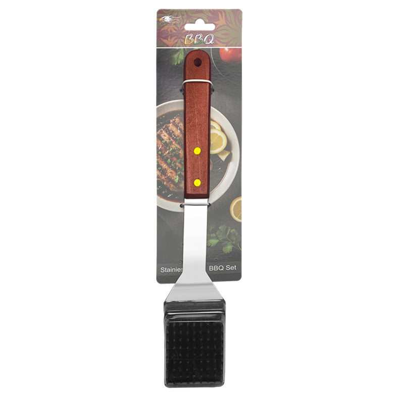 Outdoor camping barbecue tools combination stainless steel grill suit wooden handle fork shovel clip BBQ accessories cloth bag