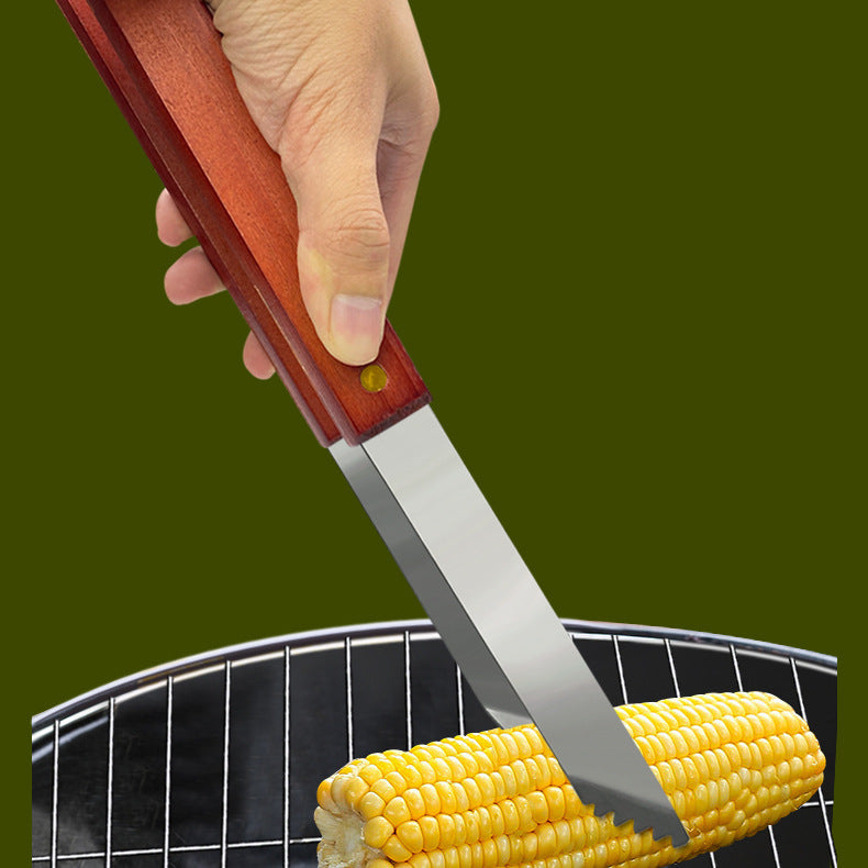 Outdoor camping barbecue tools combination stainless steel grill suit wooden handle fork shovel clip BBQ accessories cloth bag
