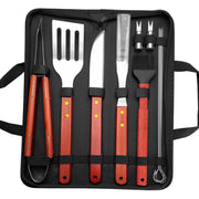Outdoor camping barbecue tools combination stainless steel grill suit wooden handle fork shovel clip BBQ accessories cloth bag - QueensalesOF