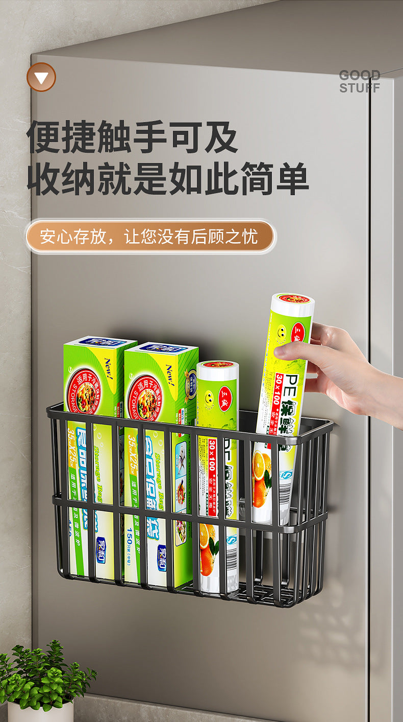 Kitchen Refrigerator Storage Rack for Cling Film, Paper Towels, and Condiments, Side Gap Organizer
