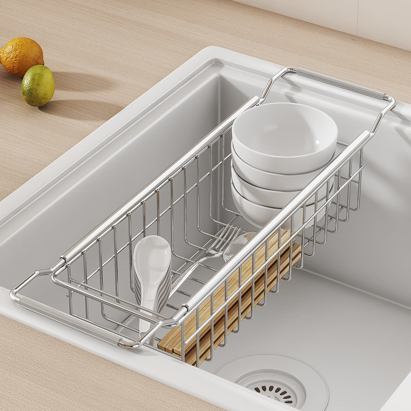 Stainless Steel Kitchen Telescopic Sink Rack Drying Bowl Chopsticks Wipe Household Dishes Multi-functional Storage Rack Cross-border