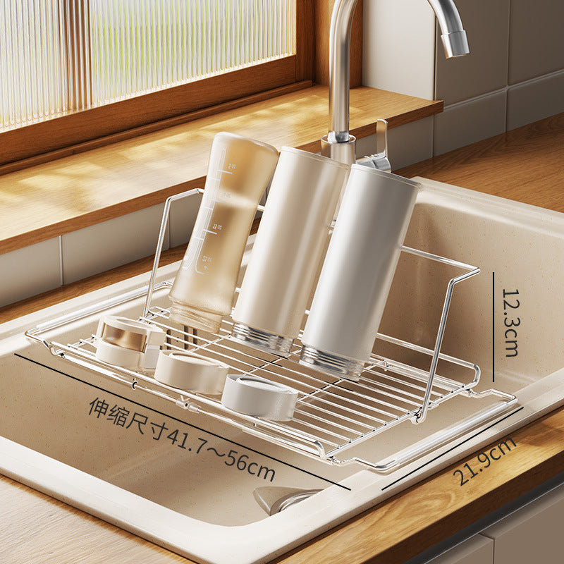 Stainless Steel Kitchen Telescopic Sink Rack Drying Bowl Chopsticks Wipe Household Dishes Multi-functional Storage Rack Cross-border
