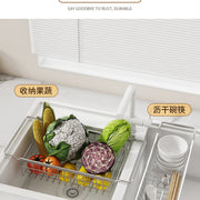 Stainless Steel Kitchen Telescopic Sink Rack Drying Bowl Chopsticks Wipe Household Dishes Multi-functional Storage Rack Cross-border - QueensalesOF