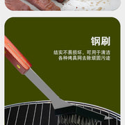 Outdoor camping barbecue tools combination stainless steel grill suit wooden handle fork shovel clip BBQ accessories cloth bag - QueensalesOF