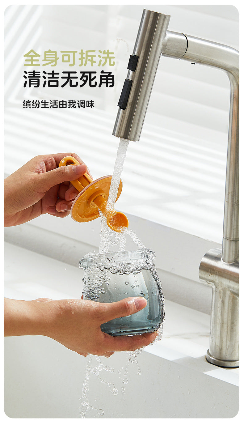 Retractable Seasoning Box Glass Kitchen Seasoning Jar Spoon Lid Integrated Monosodium Glutamate Seasoning Jar Household Salt Jar Seasoning Bottle suit