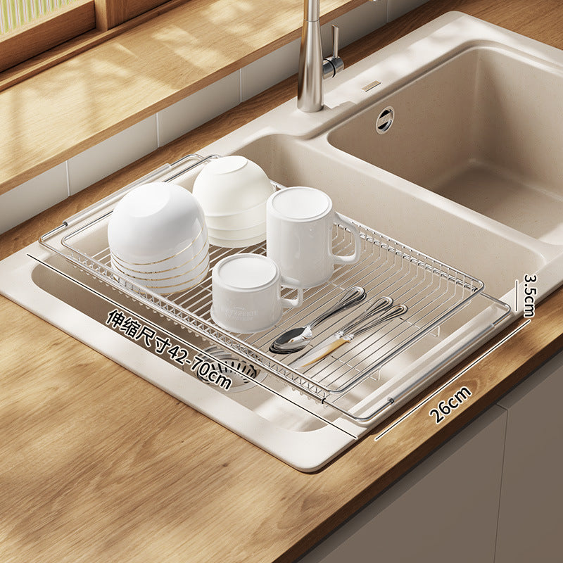 Stainless Steel Kitchen Telescopic Sink Rack Drying Bowl Chopsticks Wipe Household Dishes Multi-functional Storage Rack Cross-border
