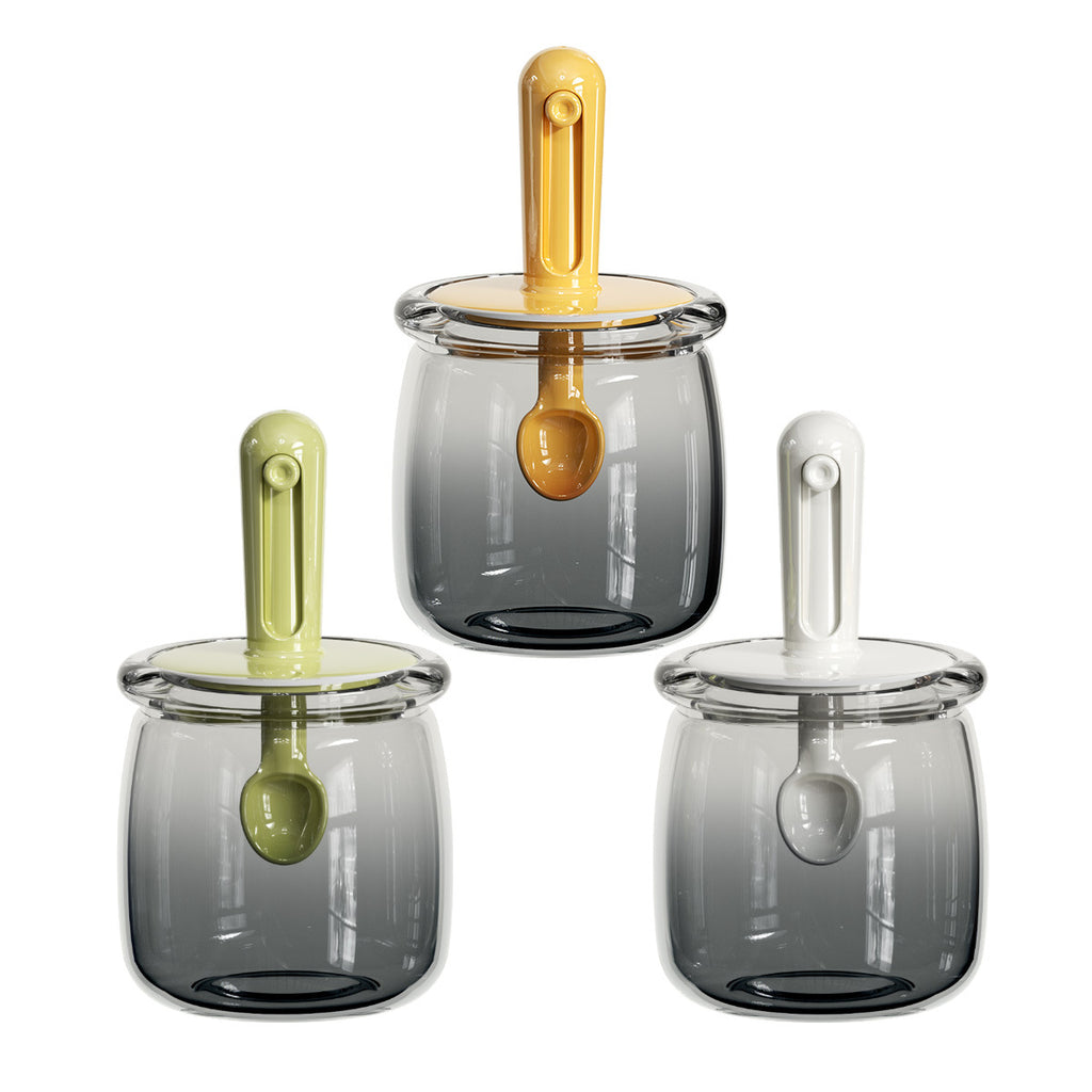 Retractable Seasoning Box Glass Kitchen Seasoning Jar Spoon Lid Integrated Monosodium Glutamate Seasoning Jar Household Salt Jar Seasoning Bottle suit
