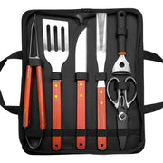 Outdoor camping barbecue tools combination stainless steel grill suit wooden handle fork shovel clip BBQ accessories cloth bag - QueensalesOF