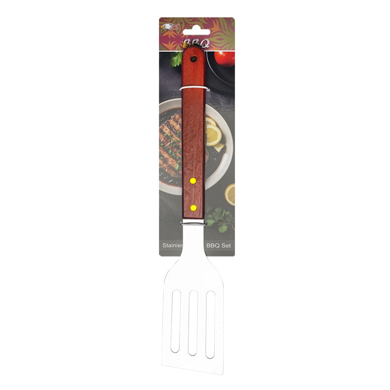 Outdoor camping barbecue tools combination stainless steel grill suit wooden handle fork shovel clip BBQ accessories cloth bag