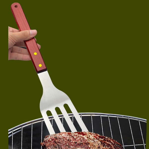 Outdoor camping barbecue tools combination stainless steel grill suit wooden handle fork shovel clip BBQ accessories cloth bag - QueensalesOF