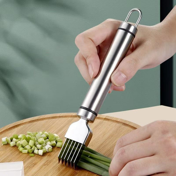 Stainless Steel Onion Cutter, Onion Knife, Shredder, Kitchen Tool, Shredding Knife, Multifunctional Kitchen Utensil with Hanging Hole, Grater - QueensalesOF