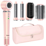 5 in 1 High-Speed Hot Air Styler Frizz-Free Fast Drying No Heat Damage Hair Dryer Curl Volumize Straighten with Travel Bag - QueensalesOF