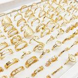30pc/Lot Gold Color Finger Rings For Girls New Love Snake Animal Butterfly Cutout Star Pearl Thin Joint Ring Party Jewelry Women - QueensalesOF