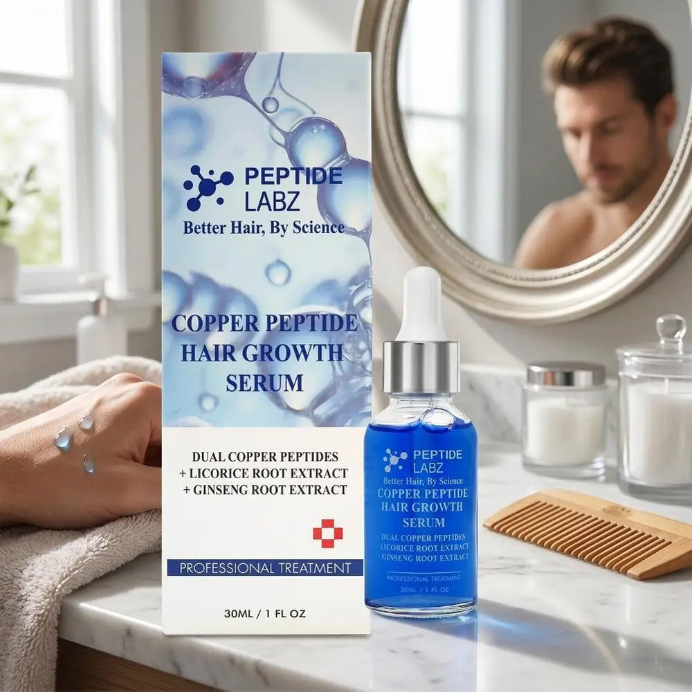 Copper Peptide GHK-cu Hair Growth Serum - Natural Gentle Formula Strengthens Hair Follicles For All Hair Types - QueensalesOF