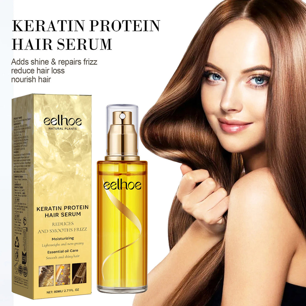 EELHOE Keratin Hair Growth Serum Natural Repair Essence Spray for Dry Curly Hair Hydrate Smooth Frizz Control Growing Hair Care - QueensalesOF