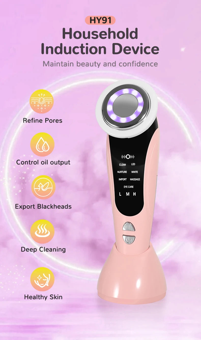 7 in 1 Facial Massager LED Light Therapy Skin Care Device Import Export Blackhead Remover Patented Electrode Head for Deep Clean