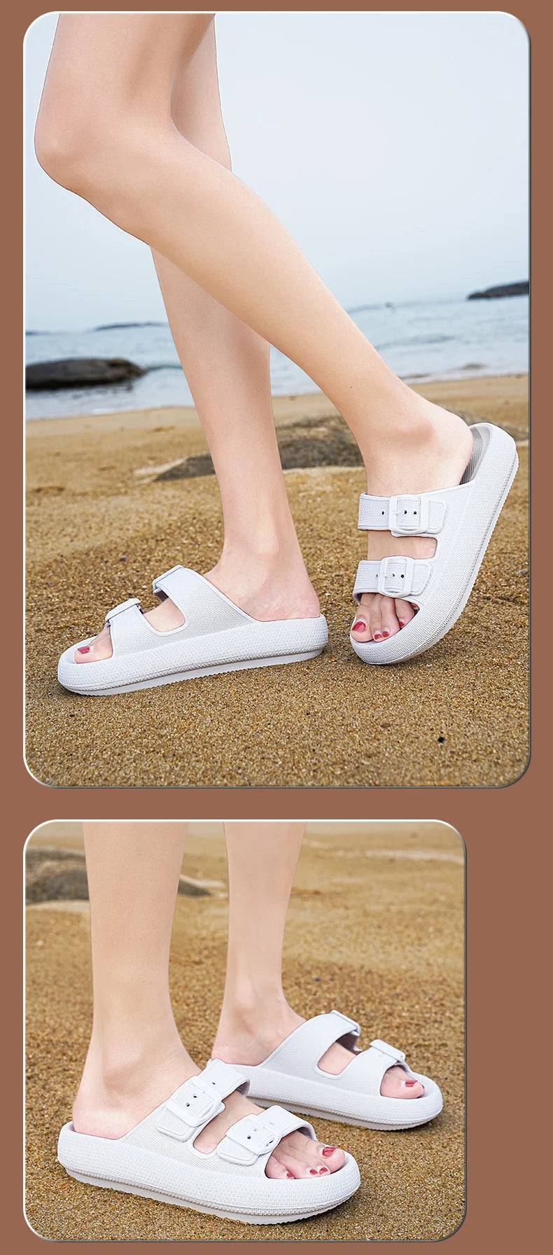 Comemore Thick Platform Sandals Beach Shoes Bathroom Slipper Soft Men Flat Slides Women Slippers Adjustable Buckle Oversized 47