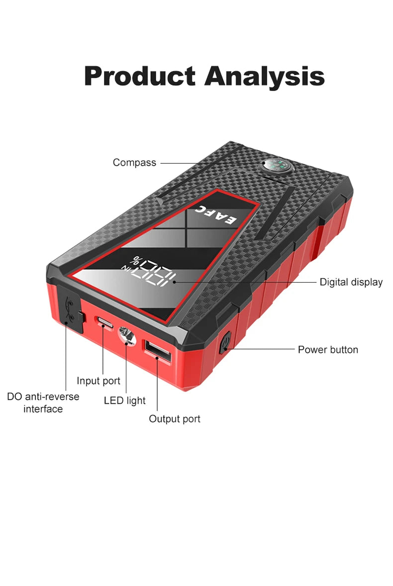 2000A/1200A Car Jump Starter Portable Power Bank 600A Car Battery Emergency Booster for Petrol Diesel 12V Car Starting Device