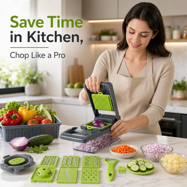 16-in-1 Vegetable Chopper PE+ABS Multi-Blade Kitchen Gadget for Home Cooking & Meal Prep - QueensalesOF