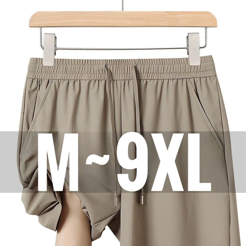 Big Size 9XL Men's Ice Silk Shorts Knee Length Bermuda Male Plus Large Quick Dry Sport Cool Elastic Summer Light Golf Sweatshort