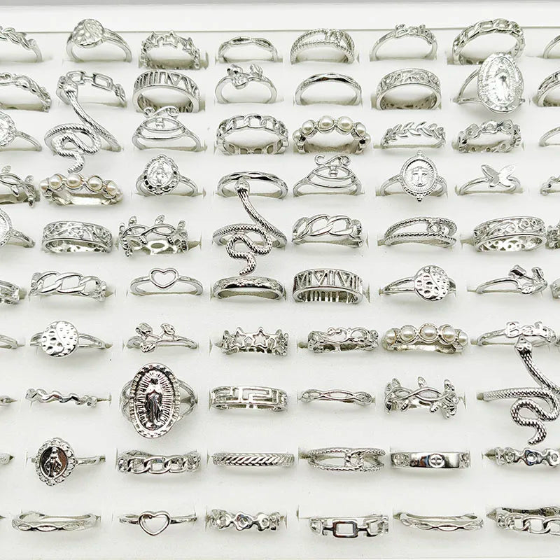 30pc/Lot Gold Color Finger Rings For Girls New Love Snake Animal Butterfly Cutout Star Pearl Thin Joint Ring Party Jewelry Women - QueensalesOF