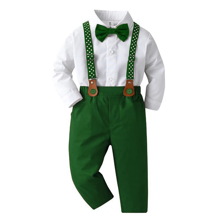 1 2 3 4 5 6Y Wedding Flower Boy Costume Classic White Shirt with Star Printed Suspender Set Children Kid Autumn Christmas Outfit