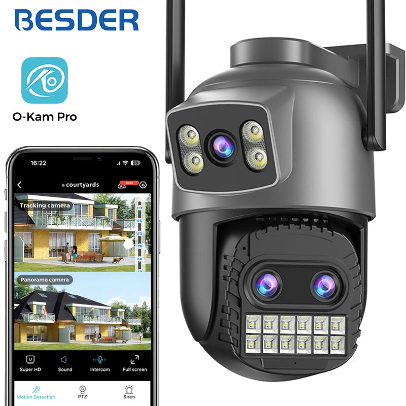 BESDER 15MP Wifi Camera PTZ Outdoor Dual Screen 10X Digital Zoom Human Detection 10MP Security IP Camera Surveillance O-Kam Pro - QueensalesOF