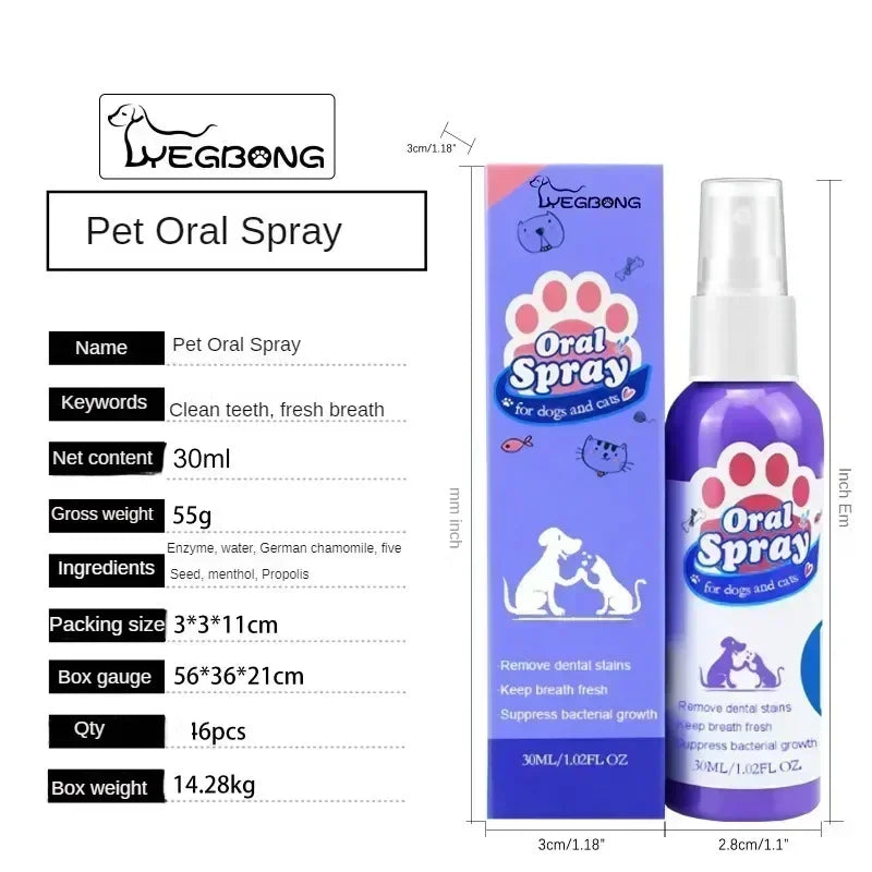 Pet Teeth Cleaning Spray Oral Care Remove Tooth Stains Keep Fresh Breath for Cats and Dogs Whitening Remove bad breath - QueensalesOF