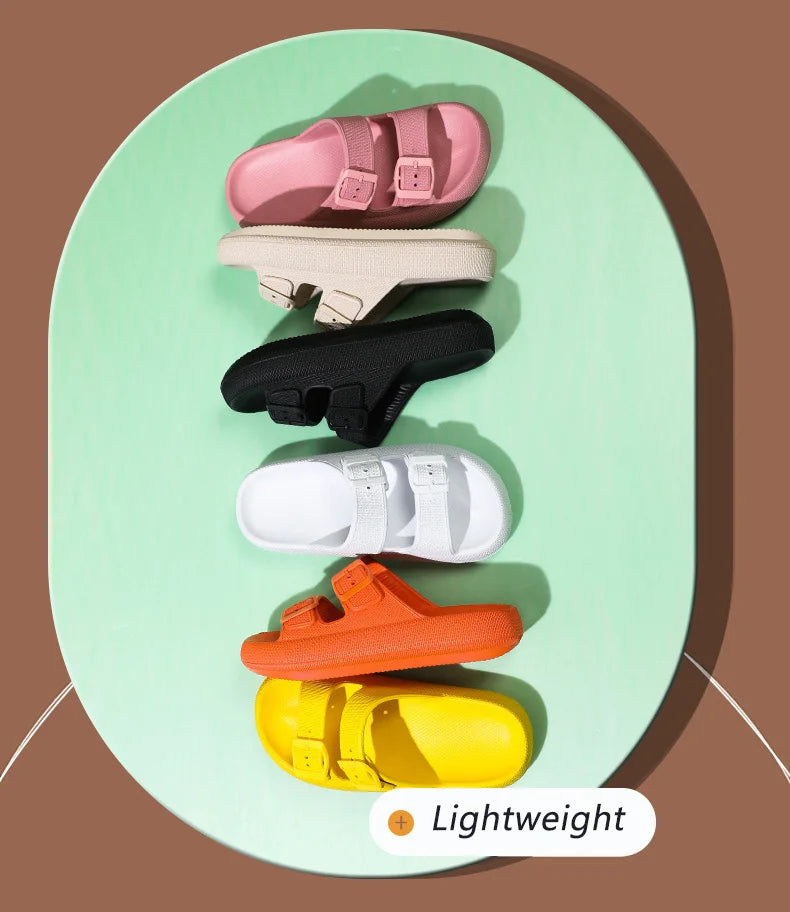 Comemore Thick Platform Sandals Beach Shoes Bathroom Slipper Soft Men Flat Slides Women Slippers Adjustable Buckle Oversized 47