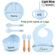 8Pcs Feeding Set For Baby Personalized Name Silicone Tableware Sucker Bowl Plate For Kids Feeding Cup With Straw Dinner Plate - QueensalesOF