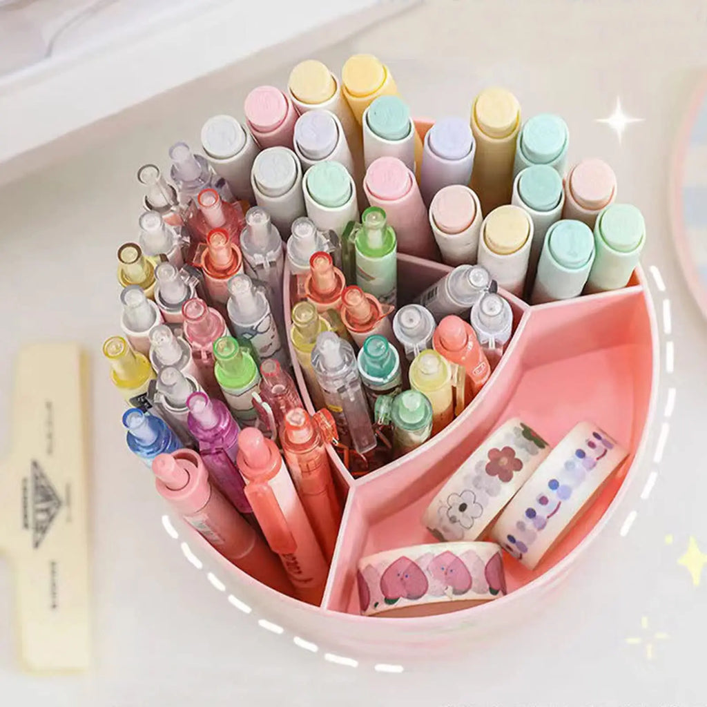 Cute Rotating Pen Holder Desktop Drawer Stationery Box Case School Office Desk Kawaii Stationery Storage Box Organizer Stickers