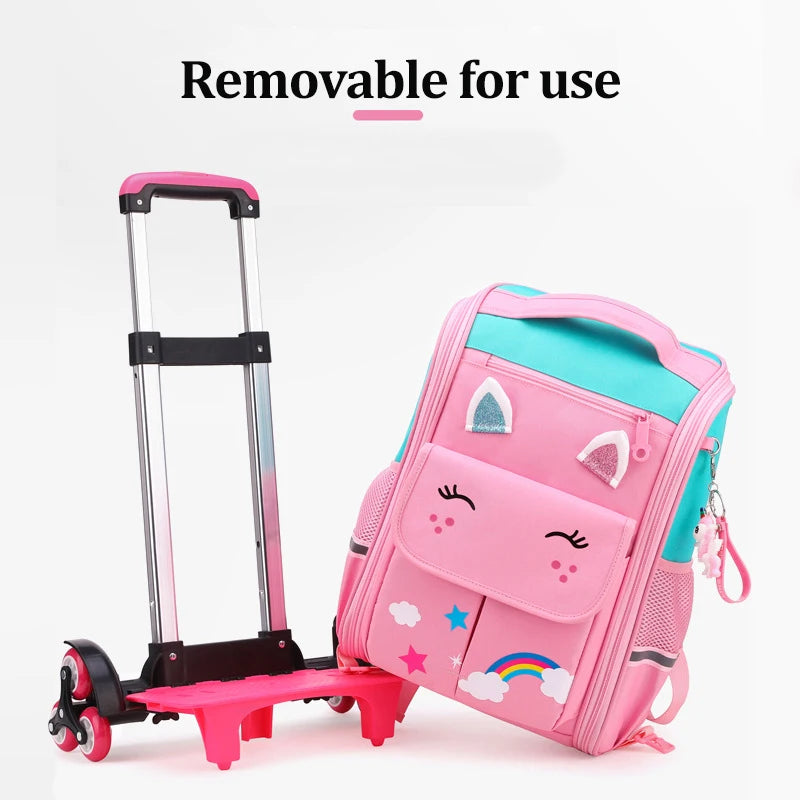 Children Trolley backpack wheels Student High capacity School bags Rolling Backpack kids Trolley bag school backpack wheeled bag